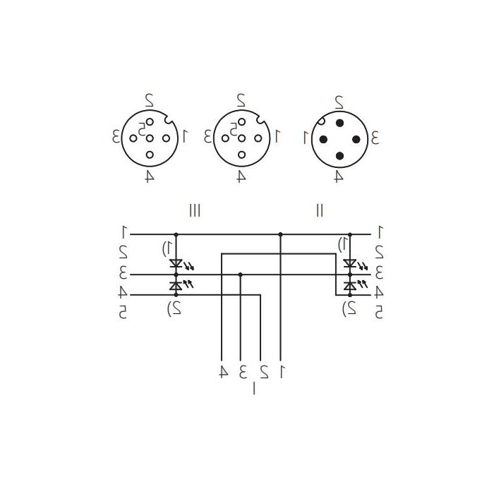 M12 4Pin male/2M12 3Pin female 90° 3Pin 、With LED lights、Y-shaped precast PVC non-flexible cable、Gray sheath、64D443-XXX